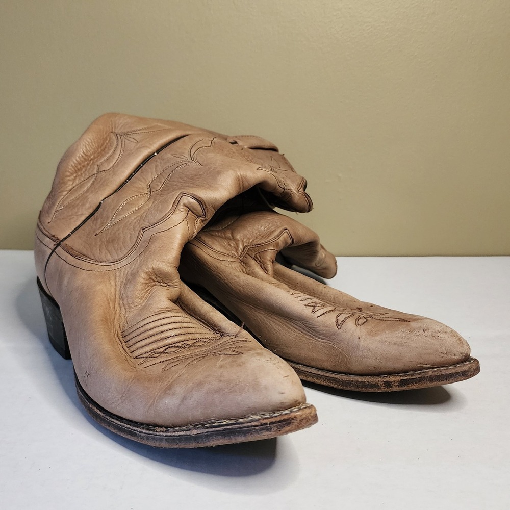 Dan Post Cowboy Boots Womens 6 Tan Good Vintage Leather Western Stitched USA